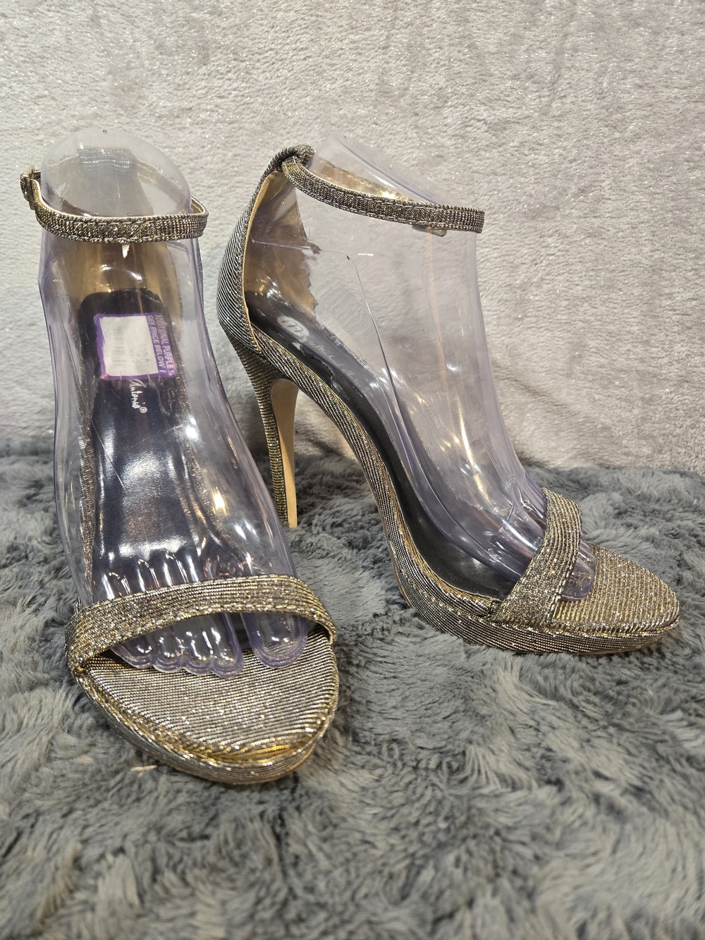 Michael Antonio Gold Beaded Ankle-Strap Stiletto Sandals